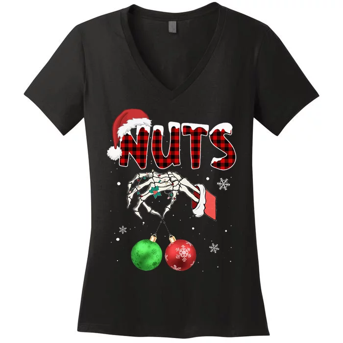 Chest Nuts Christmas Funny Xmas Couples Women's V-Neck T-Shirt