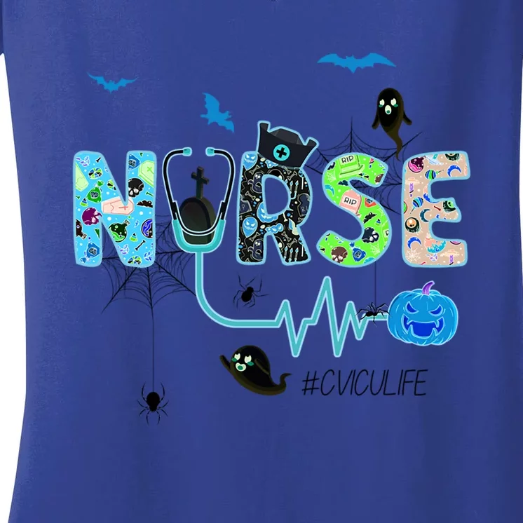 Cvicu Nurse Cardiovascular Icu Nursing Halloween Costume Gift Women's V-Neck T-Shirt