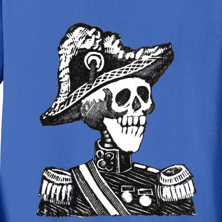 Calaca Naval Capitan Cool Gift Mexico Skeleton Style Gift Kids Long Sleeve Shirt