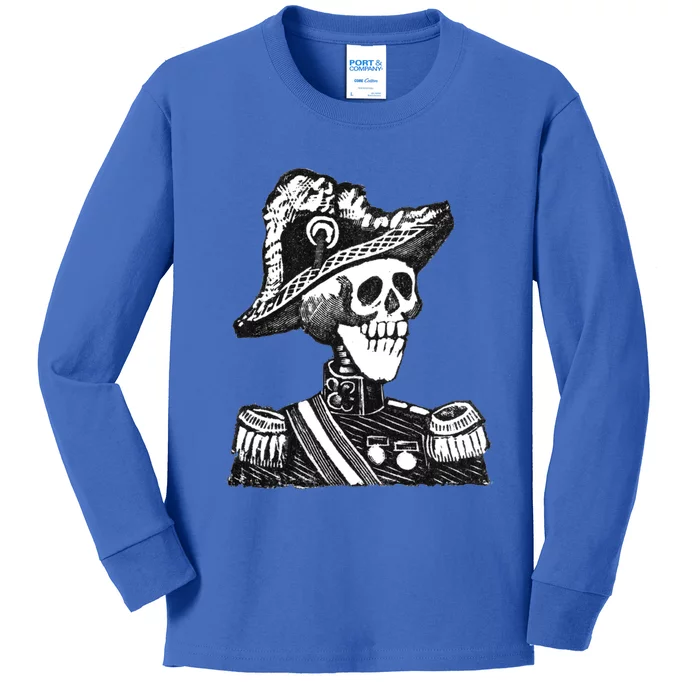 Calaca Naval Capitan Cool Gift Mexico Skeleton Style Gift Kids Long Sleeve Shirt