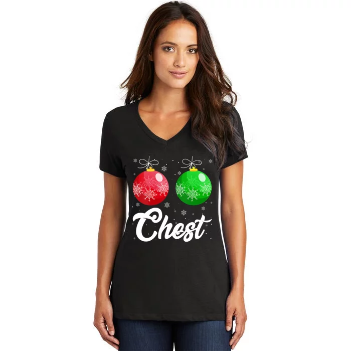 Chest Nuts Christmas Matching Couple Chestnuts Xmas Pajamas Women's V-Neck T-Shirt