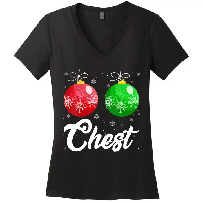 Chest Nuts Christmas Matching Couple Chestnuts Xmas Pajamas Women's V-Neck T-Shirt