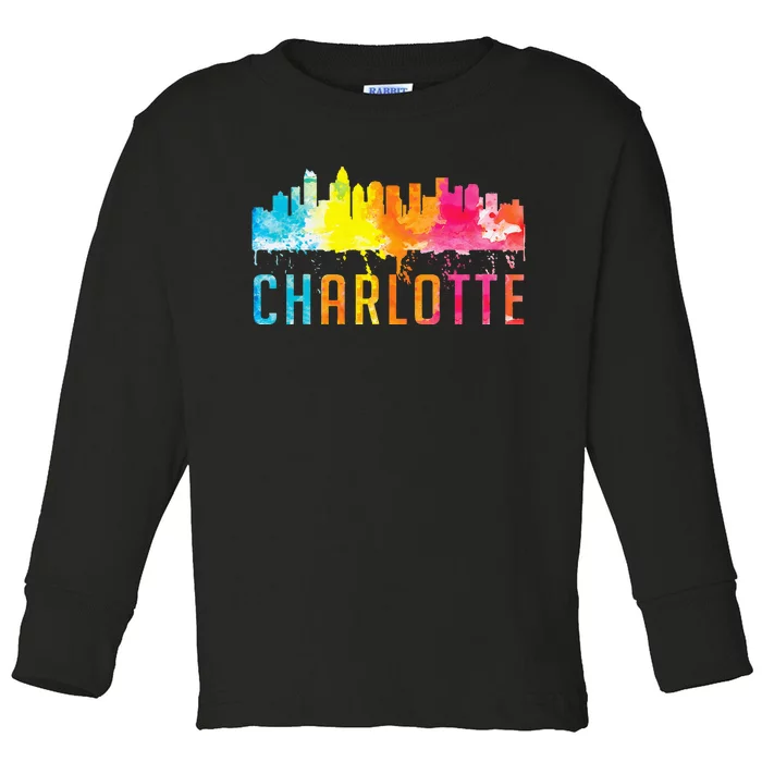 Charlotte North Carolina Watercolor Skyline Souvenir Toddler Long Sleeve Shirt