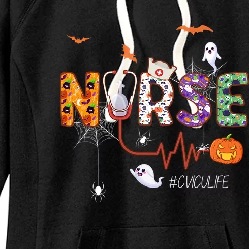 Cvicu Nurse Cardiovascular Icu Nursing Halloween Pattern Gift Women's Fleece Hoodie