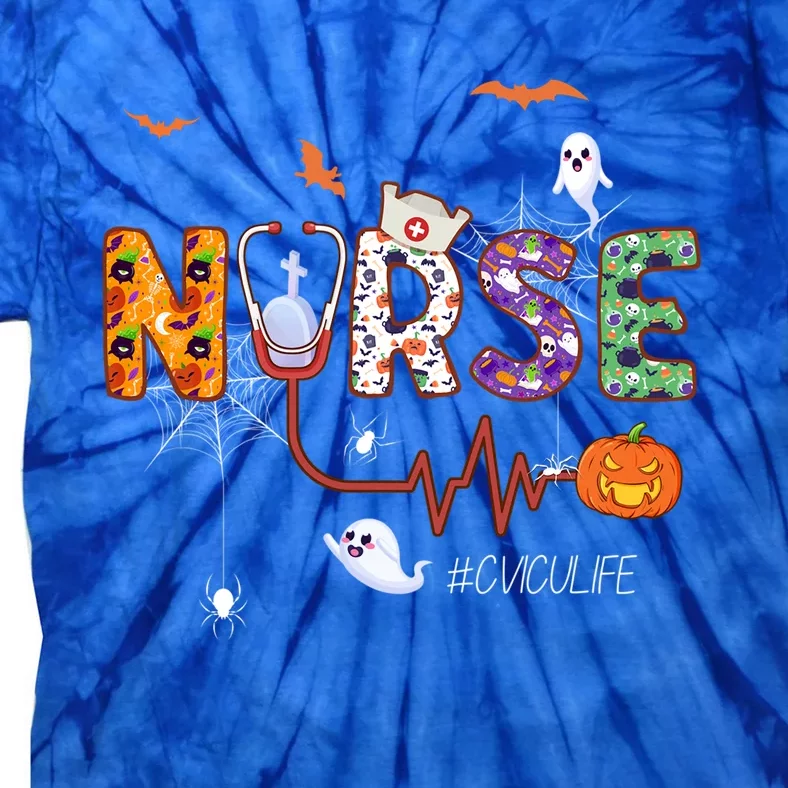 Cvicu Nurse Cardiovascular Icu Nursing Halloween Pattern Gift Tie-Dye T-Shirt