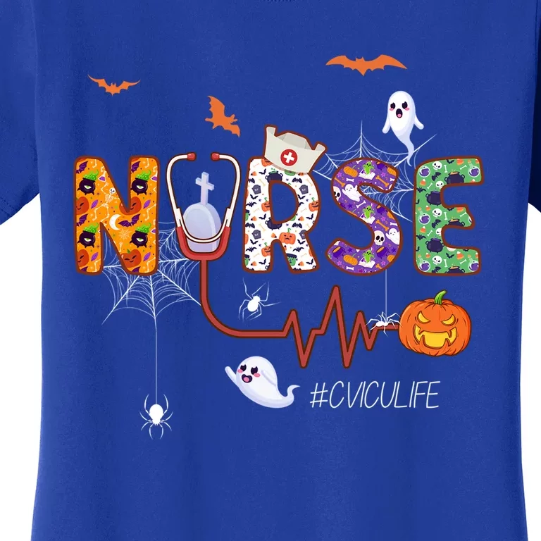 Cvicu Nurse Cardiovascular Icu Nursing Halloween Pattern Gift Women's T-Shirt