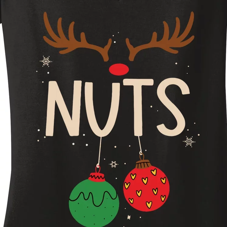 Chest Nuts Christmas Matching Couple Chestnuts Funny Women's V-Neck T-Shirt