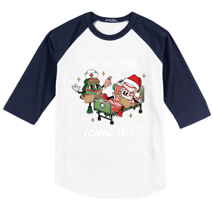 Christmas Nurse Did You Try Icing It Nurse Christmas Baseball Sleeve Shirt