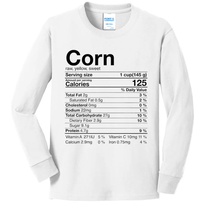 Corn Nutritional Facts Gifts Thanksgiving Kids Long Sleeve Shirt