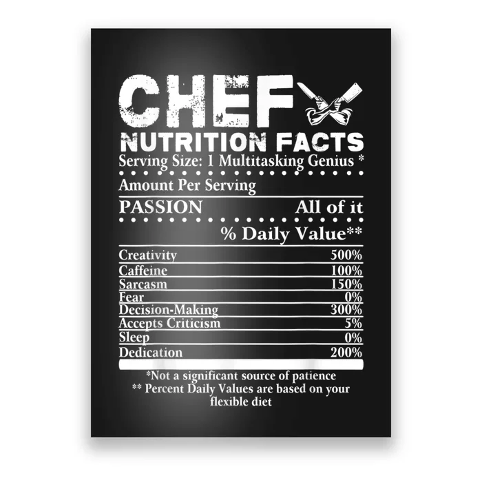 Chef Nutrition Facts Cool Chef Tee Gift For Chefs Poster