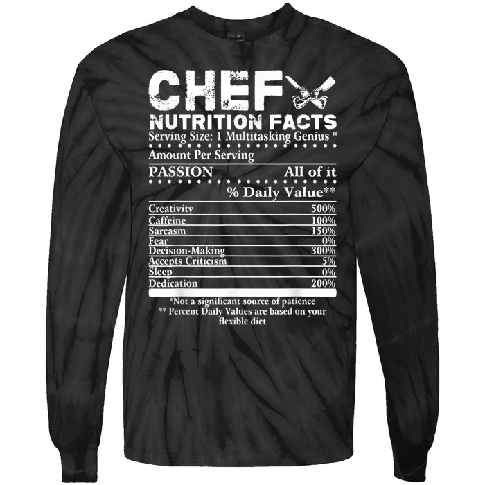 Chef Nutrition Facts Cool Chef Tee Gift For Chefs Tie-Dye Long Sleeve Shirt