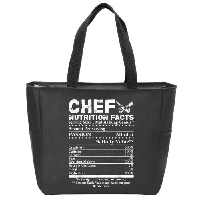 Chef Nutrition Facts Cool Chef Tee Gift For Chefs Zip Tote Bag