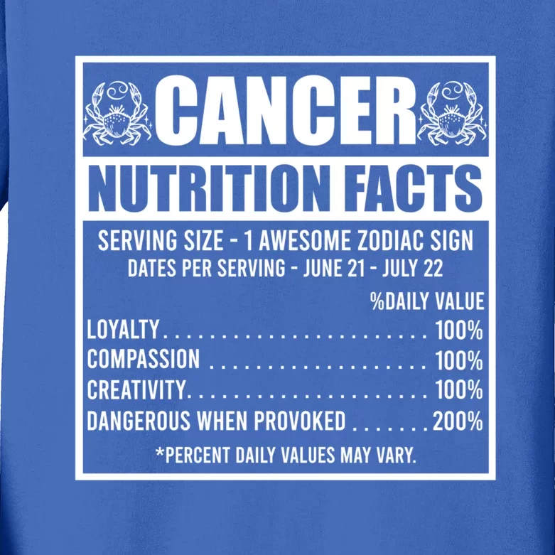 Cancer Nutrition Facts Astrology Zodiac Sign Horoscope Gift Kids Long Sleeve Shirt