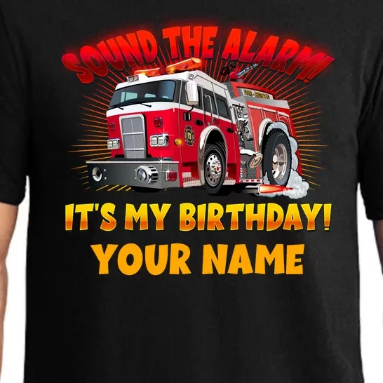 Custom Name Funny Sound The Alarm It's My Birthday Firetruck Pajama Set