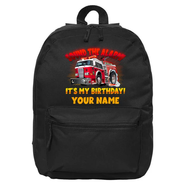 Custom Name Funny Sound The Alarm It's My Birthday Firetruck 16 in Basic Backpack