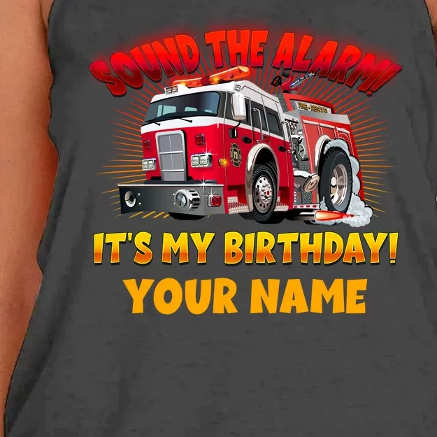 Custom Name Funny Sound The Alarm It's My Birthday Firetruck Women's Knotted Racerback Tank