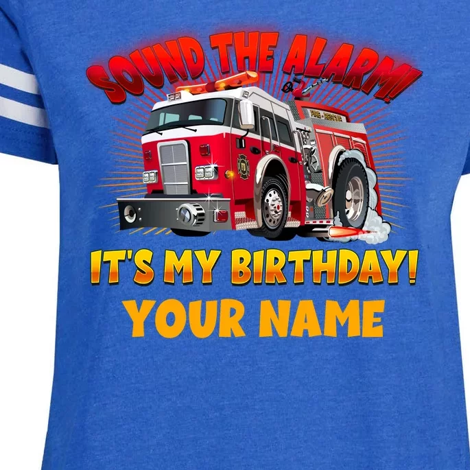 Custom Name Funny Sound The Alarm It's My Birthday Firetruck Enza Ladies Jersey Football T-Shirt