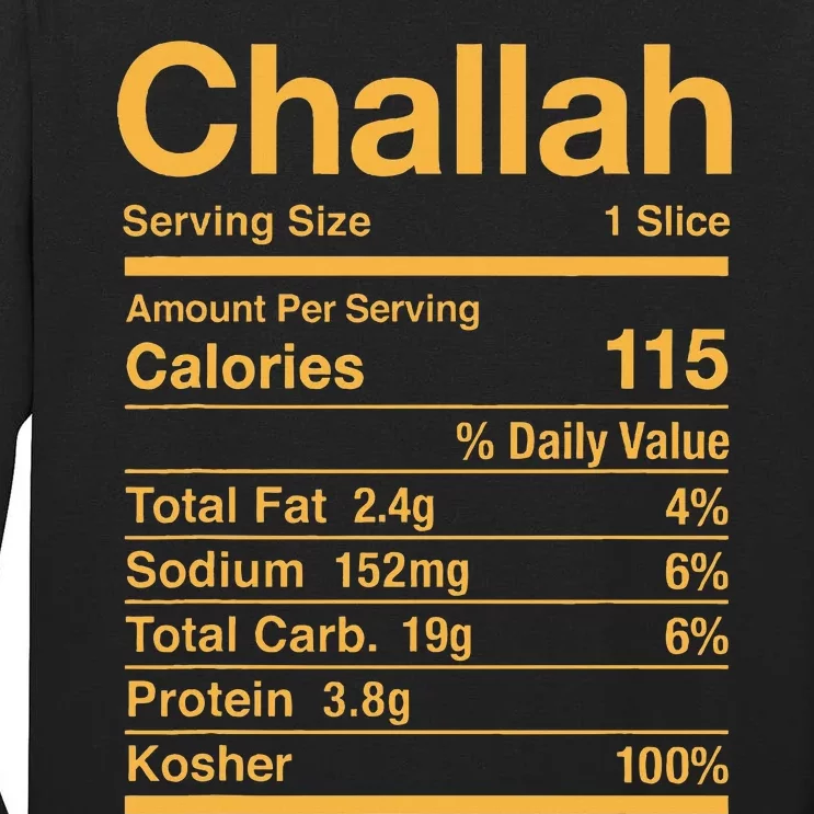 Challah Nutrition Facts Jewish Kosher Food Hanukkah Tall Long Sleeve T-Shirt