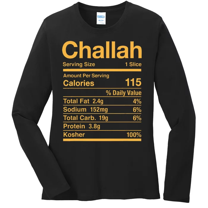 Challah Nutrition Facts Jewish Kosher Food Hanukkah Ladies Long Sleeve Shirt