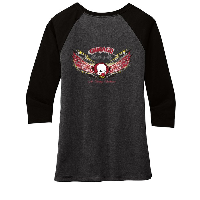 Chicago No Funny Business Clown Front & Back Women's Tri-Blend 3/4-Sleeve Raglan Shirt