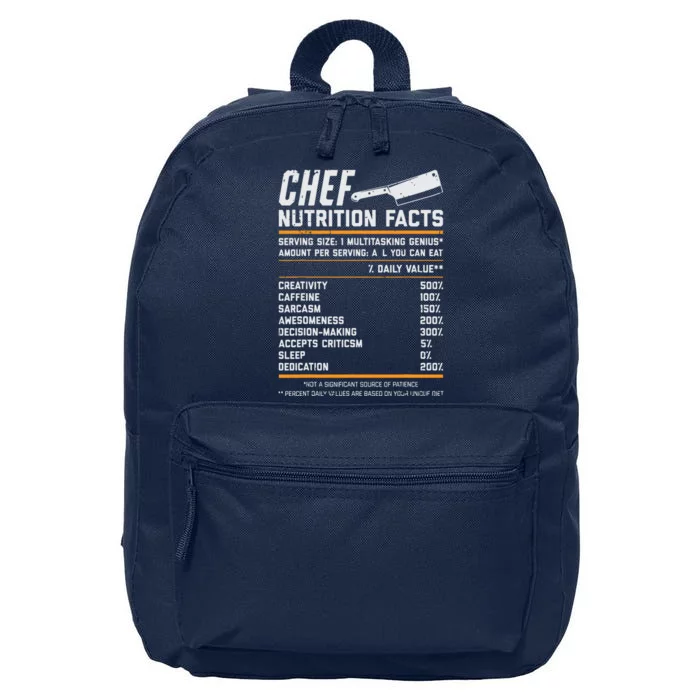 Chef Nutrition Facts Funny Cook Men Women Vintage Cooking 16 in Basic Backpack