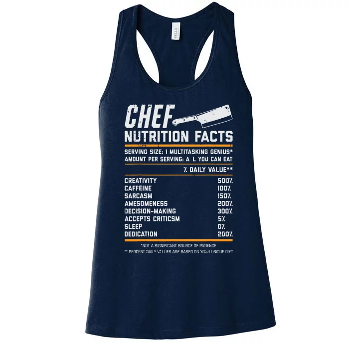 Chef Nutrition Facts Funny Cook Men Women Vintage Cooking Women's Racerback Tank