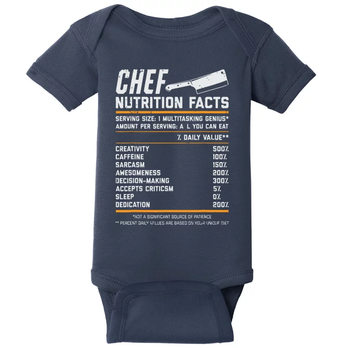 Chef Nutrition Facts Funny Cook Men Women Vintage Cooking Baby Bodysuit