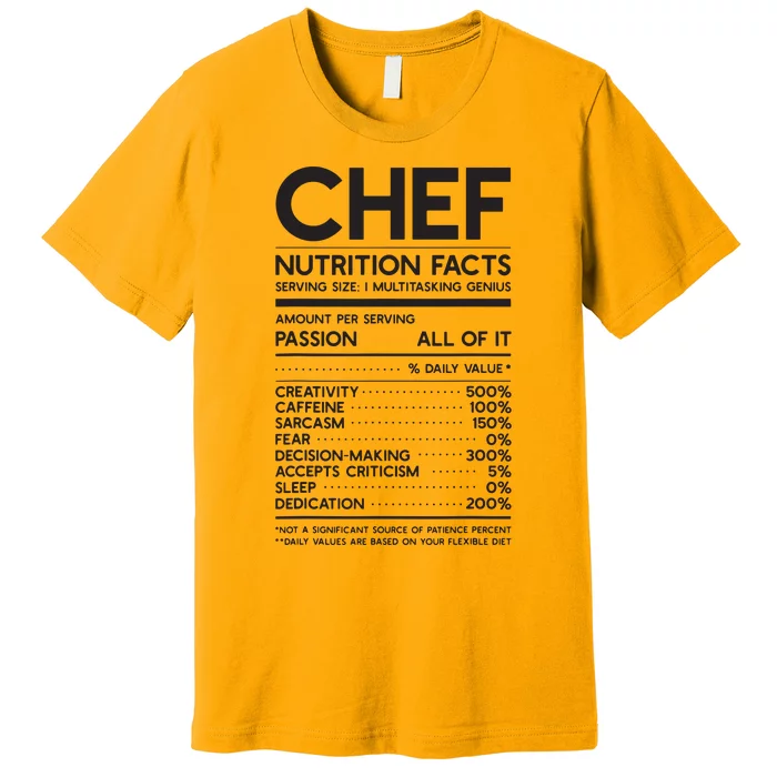 Chef Nutrition Facts Funny Cook Men Women Vintage Cooking Premium T-Shirt