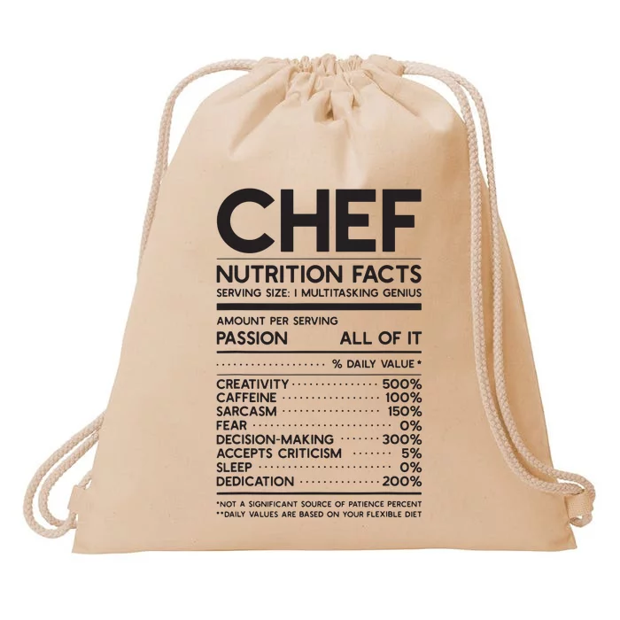 Chef Nutrition Facts Funny Cook Men Women Vintage Cooking Drawstring Bag