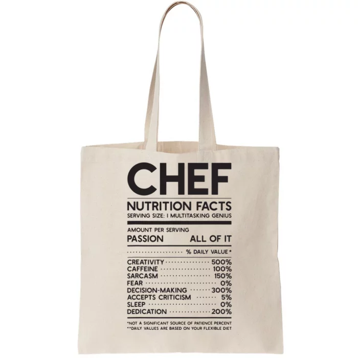 Chef Nutrition Facts Funny Cook Men Women Vintage Cooking Tote Bag