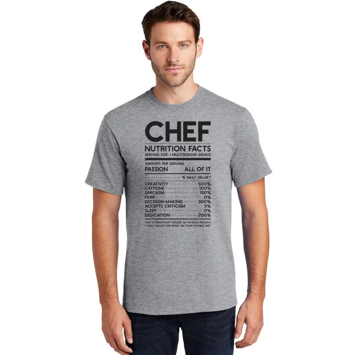 Chef Nutrition Facts Funny Cook Men Women Vintage Cooking Tall T-Shirt