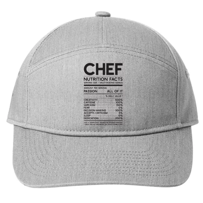 Chef Nutrition Facts Funny Cook Men Women Vintage Cooking 7-Panel Snapback Hat