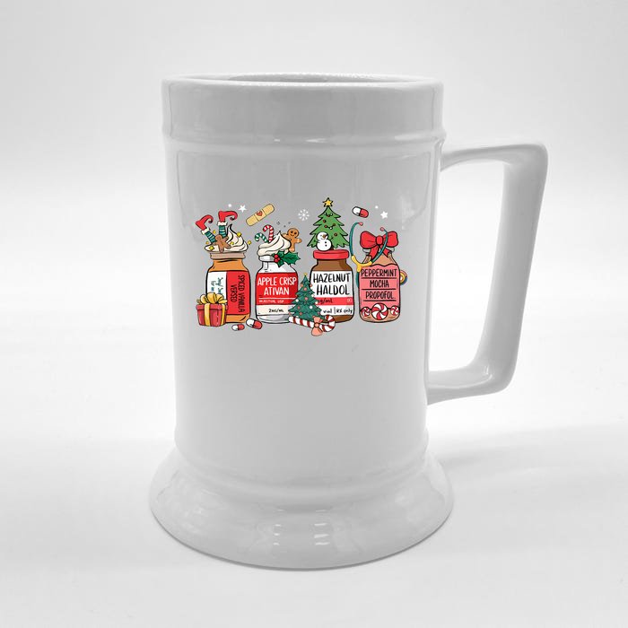 Christmas Nurse Funny Peppermint Mocha Propofol Er Ed Icu Rn Front & Back Beer Stein