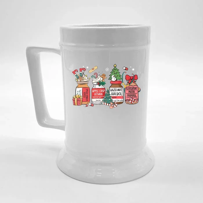 Christmas Nurse Funny Peppermint Mocha Propofol Er Ed Icu Rn Front & Back Beer Stein