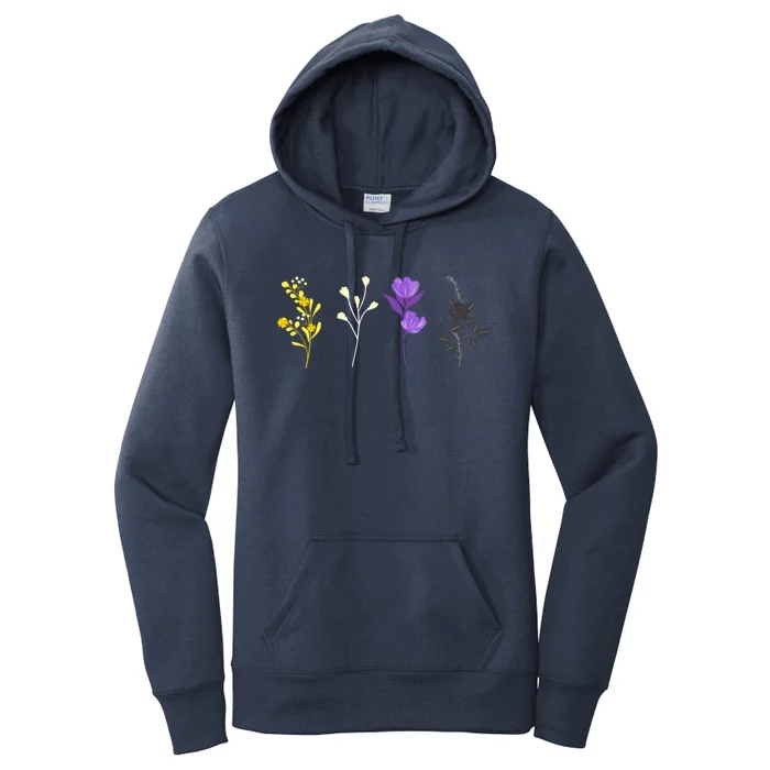 Cute Nonbinary Flowers Lgbtq Pride Floral Lgbt Nonbinary Cute Gift Women's Pullover Hoodie