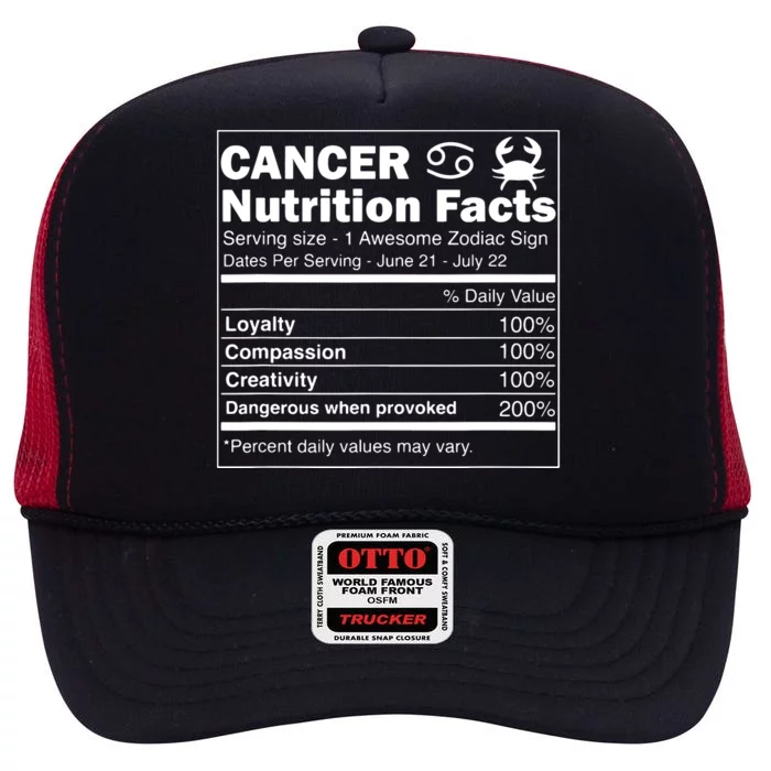 Cancer Nutrition Facts Astrology Zodiac Sign Horoscope High Crown Mesh Trucker Hat