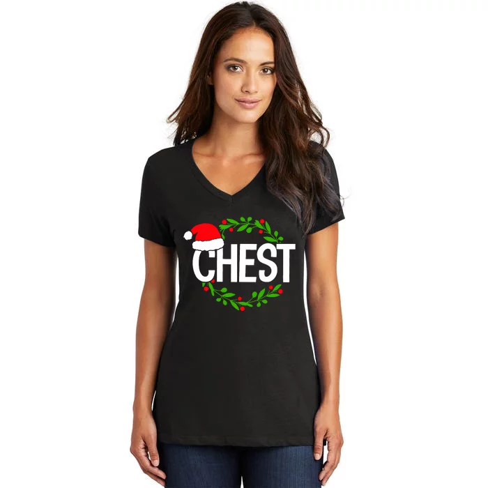 Chest Nuts Funny Matching Chestnuts Christmas Couples Nuts Women's V-Neck T-Shirt