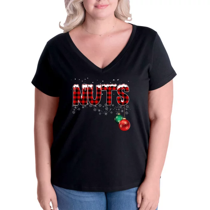 Chest Nuts Funny Matching Chestnuts Christmas Couples Women's V-Neck Plus Size T-Shirt