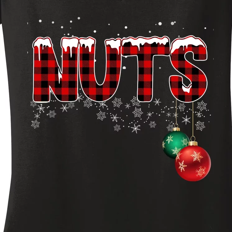 Chest Nuts Funny Matching Chestnuts Christmas Couples Women's V-Neck T-Shirt