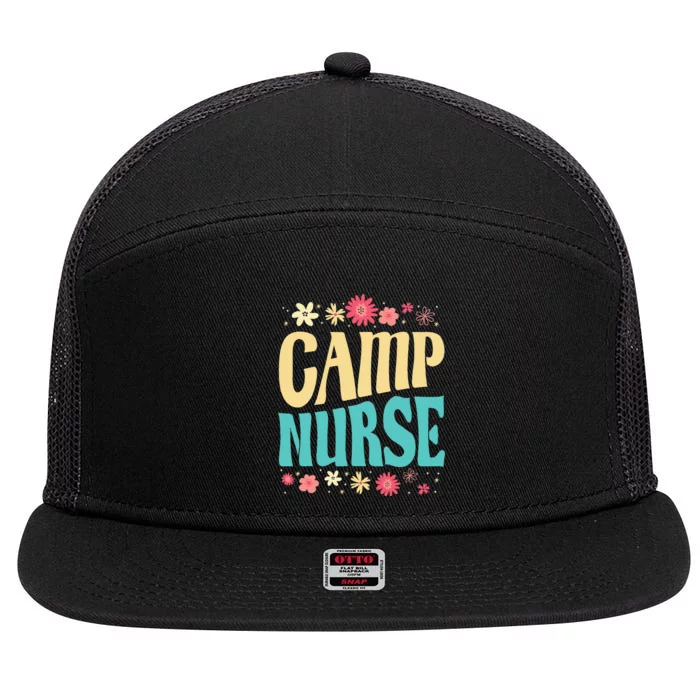 Camp Nurse Floral Outfit Summer Camping Registered Nurses 7 Panel Mesh Trucker Snapback Hat