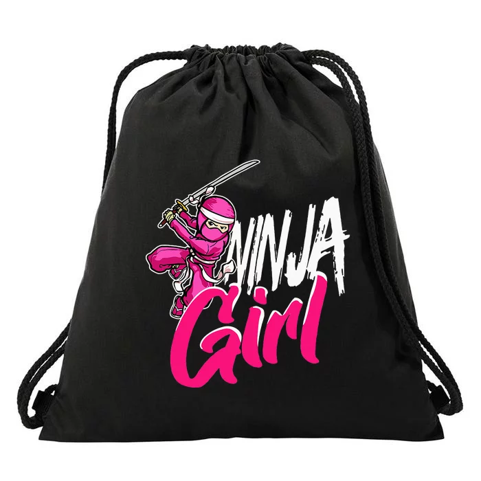 Cute Ninja Fighter Costume Pink Ninja Drawstring Bag