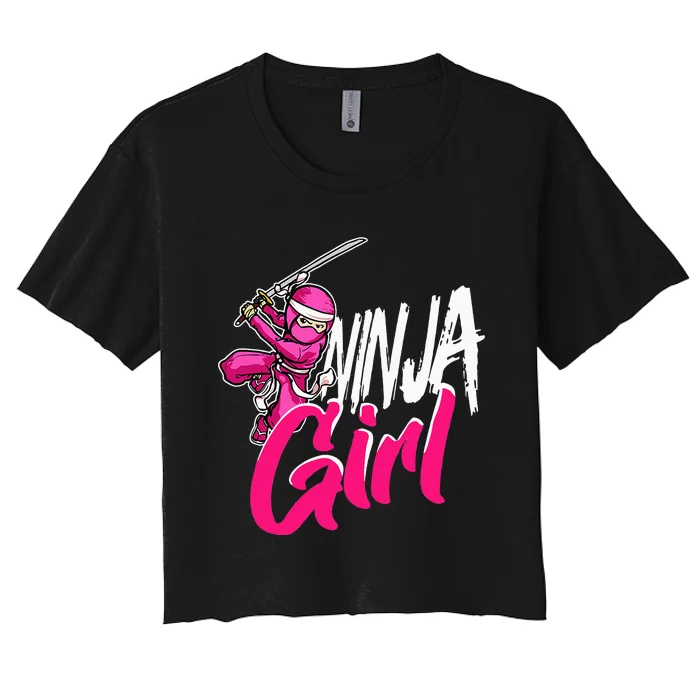 Cute Ninja Fighter Costume Pink Ninja Women's Crop Top Tee