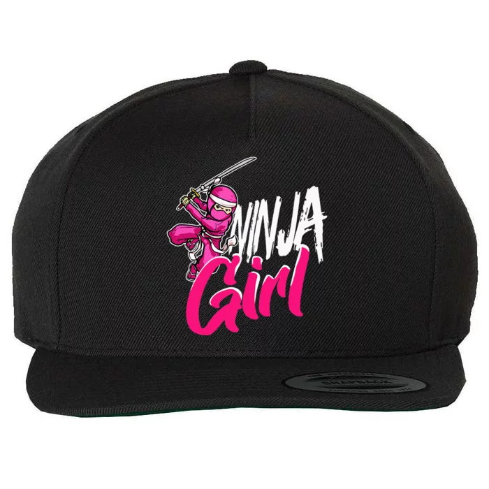 Cute Ninja Fighter Costume Pink Ninja Wool Snapback Cap