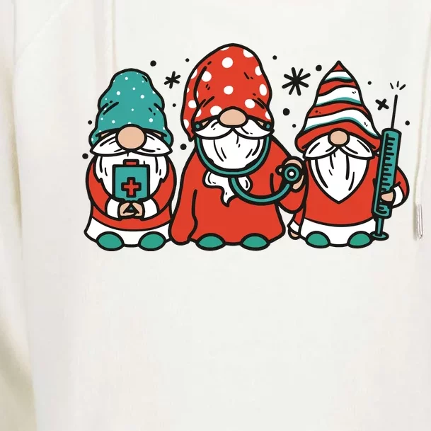 Christmas Nurse Gnomes Holiday Womens Funnel Neck Pullover Hood