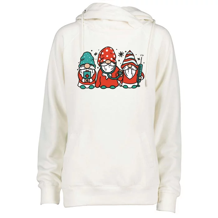 Christmas Nurse Gnomes Holiday Womens Funnel Neck Pullover Hood