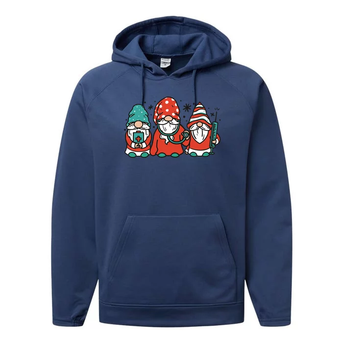 Christmas Nurse Gnomes Holiday Performance Fleece Hoodie