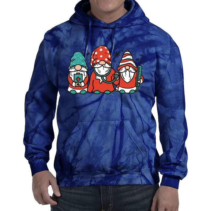 Christmas Nurse Gnomes Holiday Tie Dye Hoodie