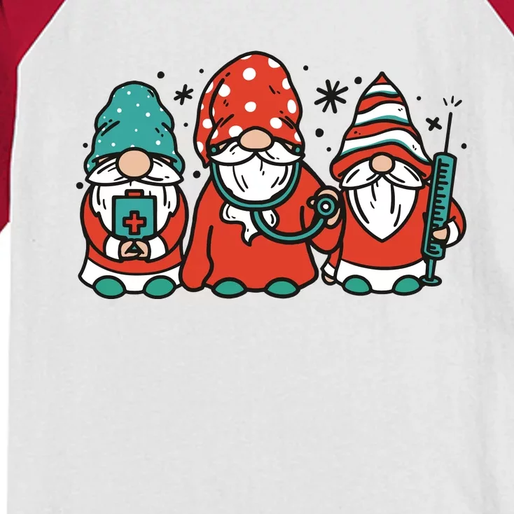 Christmas Nurse Gnomes Holiday Kids Colorblock Raglan Jersey