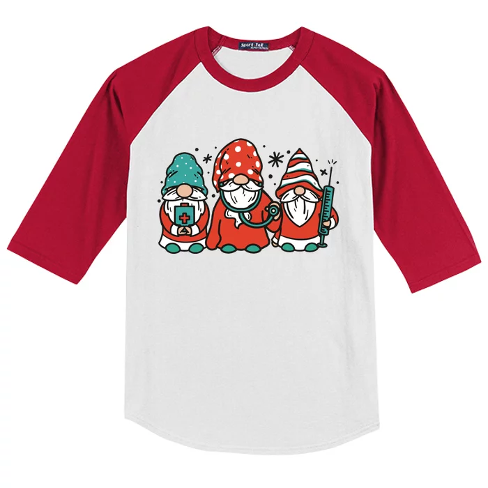 Christmas Nurse Gnomes Holiday Kids Colorblock Raglan Jersey