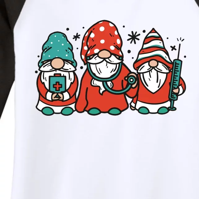 Christmas Nurse Gnomes Holiday Women's Tri-Blend 3/4-Sleeve Raglan Shirt